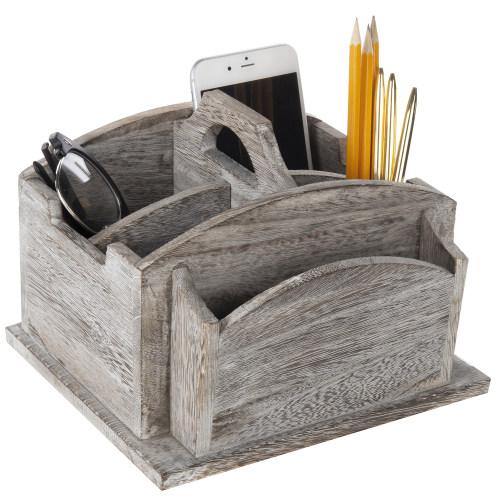 Vintage Gray Wood Rotating Desktop Office Supplies Organizer - MyGift