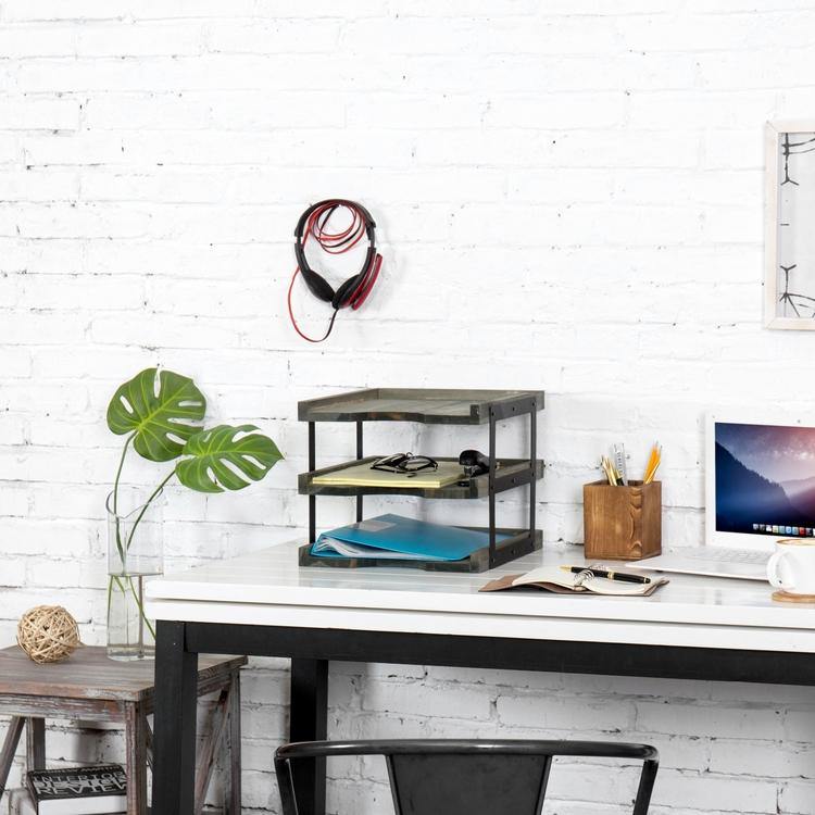 Vintage Gray Wood & Black Metal Document Organizer - MyGift