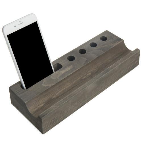 Vintage Gray Wood Office Organizer with Smartphone Holder - MyGift
