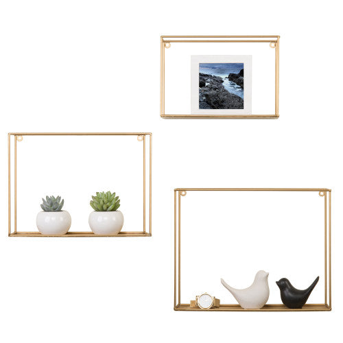 Modern Metal Wire Frame Shadow Boxes, Gold, Set of 3-MyGift