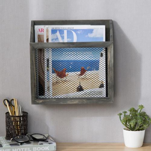 Vintage Gray Wood & Chicken Wire Magazine Holder - MyGift