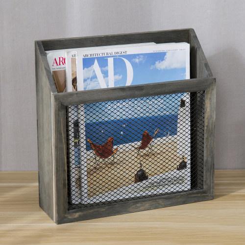 Vintage Gray Wood & Chicken Wire Magazine Holder - MyGift