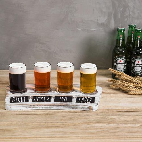 Whitewashed Wood Beer Flight Tray with Chalkboard Labels, Set of 2 - MyGift