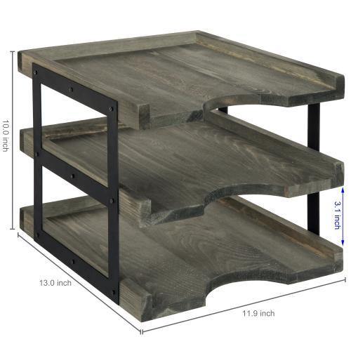 Vintage Gray Wood & Black Metal Document Organizer - MyGift