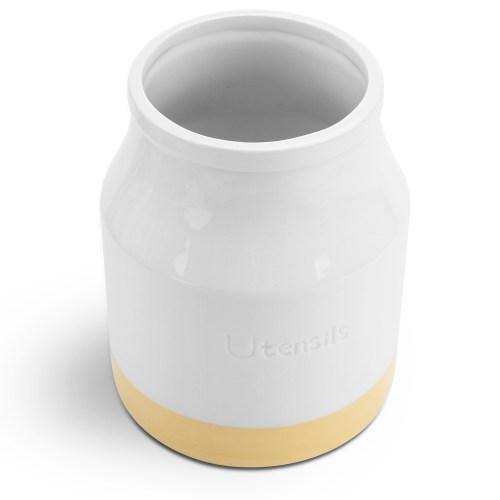 White & Brown Ceramic Kitchen Utensils Crock Holder - MyGift