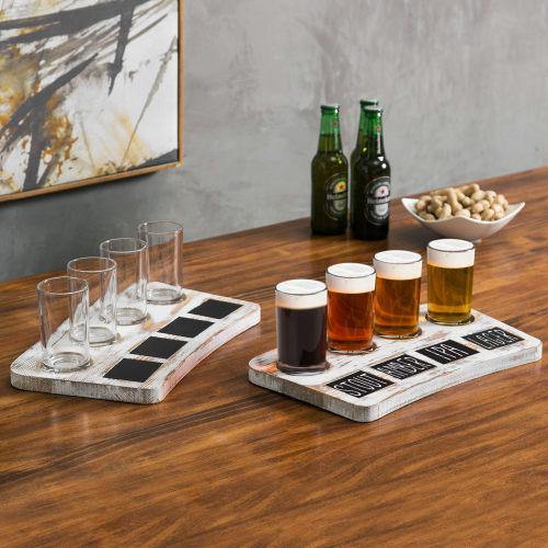 Whitewashed Wood Beer Flight Tray with Chalkboard Labels, Set of 2 - MyGift