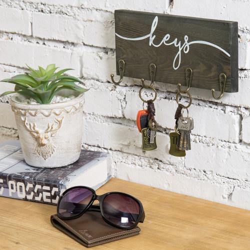 Rustic Gray Wood Key Rack with Hooks - MyGift
