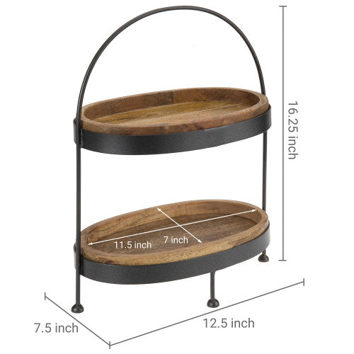 Black Galvanized Metal & Mango Wood Cupcake Display Stand-MyGift