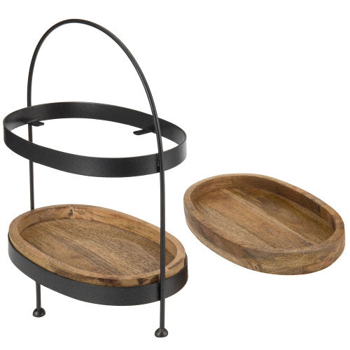 Black Galvanized Metal & Mango Wood Cupcake Display Stand-MyGift