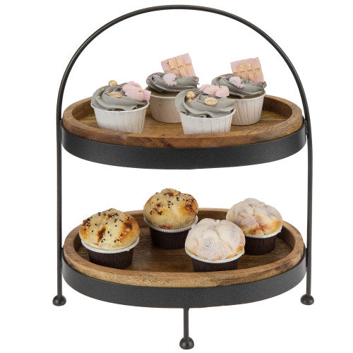 Black Galvanized Metal & Mango Wood Cupcake Display Stand-MyGift