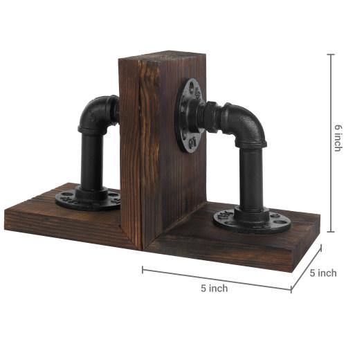 Dark Brown Pipe & Wood Bookends, Set of 2 - MyGift
