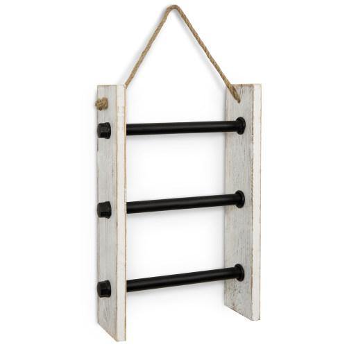 Wall-Hanging Industrial Pipe & Whitewashed Wood Hand Towel Ladder - MyGift