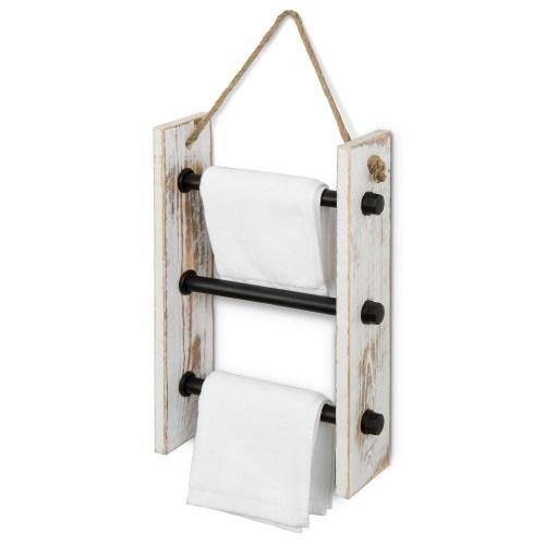 Wall-Hanging Industrial Pipe & Whitewashed Wood Hand Towel Ladder - MyGift