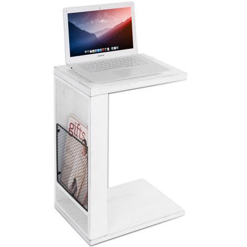 Vintage White C-Table with Metal Wire Magazine Holder - MyGift