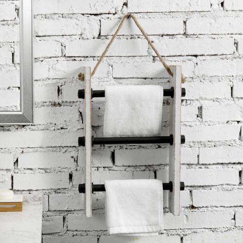 Wall-Hanging Industrial Pipe & Whitewashed Wood Hand Towel Ladder - MyGift