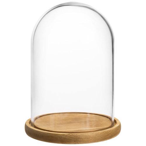 Clear Glass Cloche with Light Brown Wood Base - MyGift