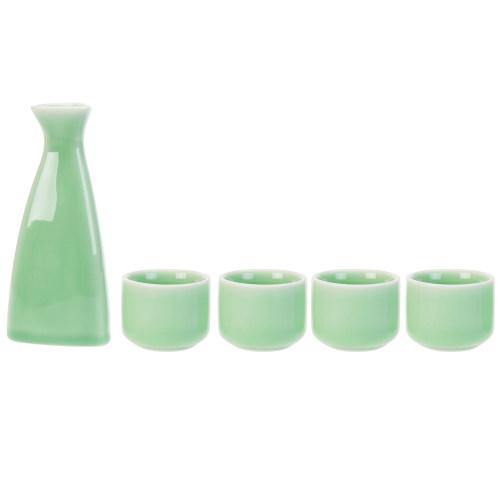 Japanese Style Jade-Color Ceramic Sake Set with Carafe and 4 Cups - MyGift