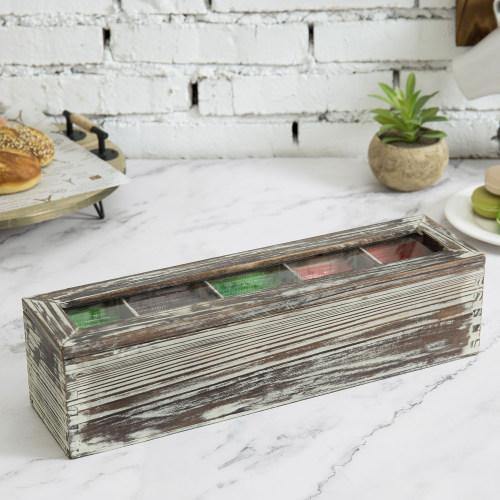 Rustic Torched Wood Tea Box with Magnetic Clear Lid - MyGift