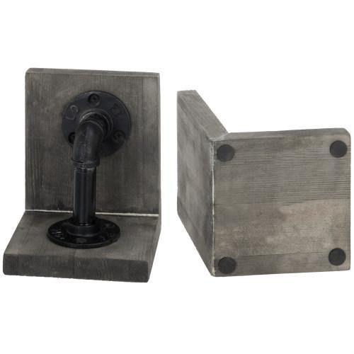Industrial Pipe & Gray Wood Bookends - MyGift