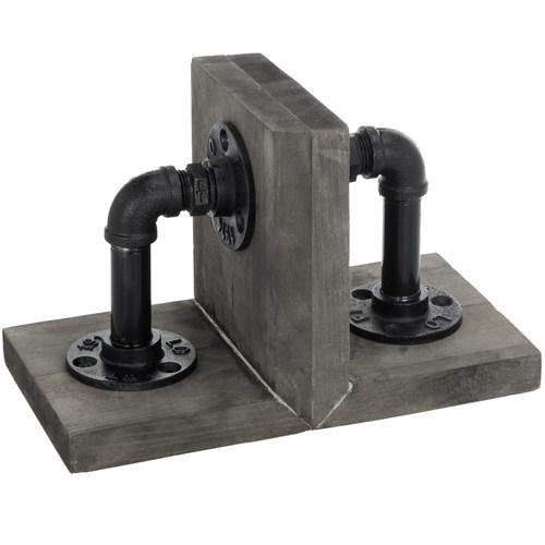 Industrial Pipe & Gray Wood Bookends - MyGift