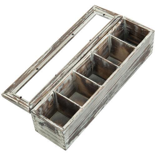 Rustic Torched Wood Tea Box with Magnetic Clear Lid - MyGift