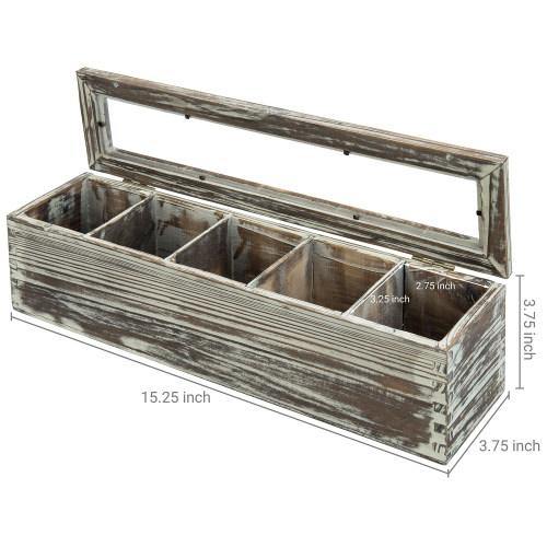 Rustic Torched Wood Tea Box with Magnetic Clear Lid - MyGift