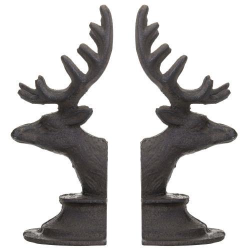 Dark Brown Cast Iron Elk Design Bookends, Set of 2 - MyGift