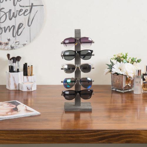 5-Pair Sunglass/Jewelry Display Stand, Gray Wood - MyGift