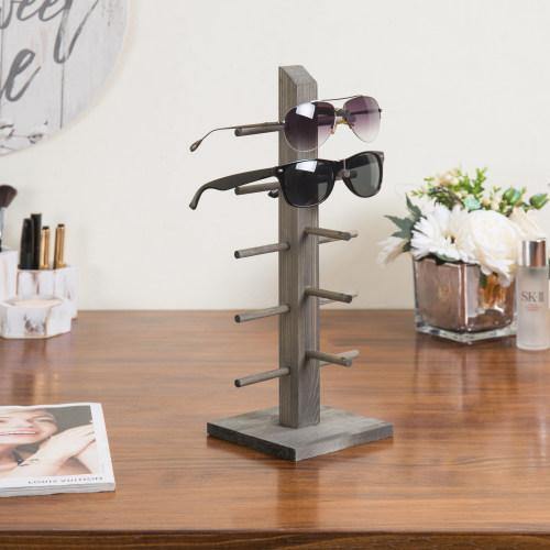 5-Pair Sunglass/Jewelry Display Stand, Gray Wood - MyGift