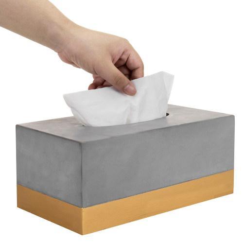 Modern Gold Tone and Gray Cement Tissue Box Cover - MyGift