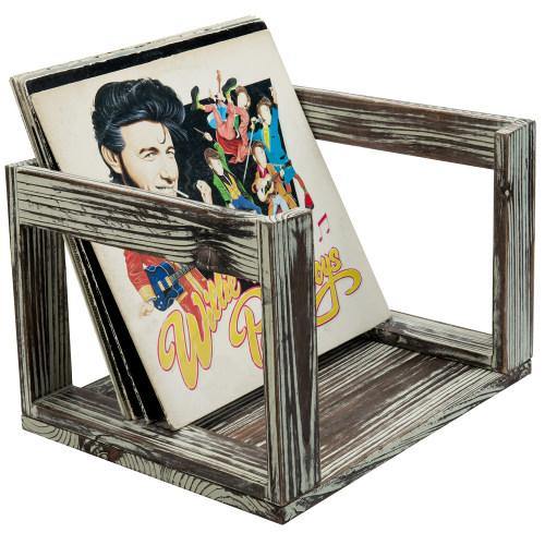 Torched Solid Wood Vinyl Record Crate - MyGift