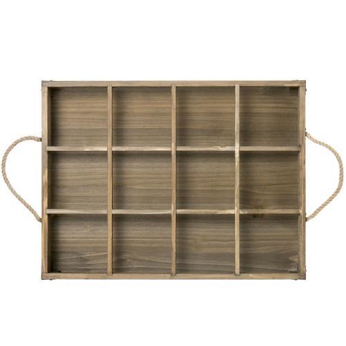 Distressed Wood  12 Slot Tray w/ Corner Wraps & Rope Handles - MyGift