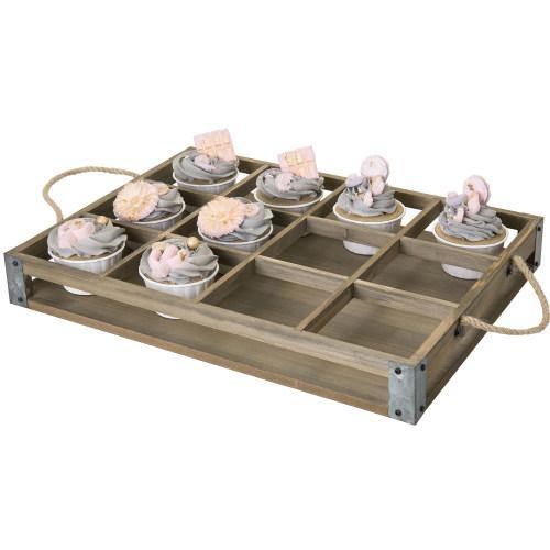 Distressed Wood  12 Slot Tray w/ Corner Wraps & Rope Handles - MyGift