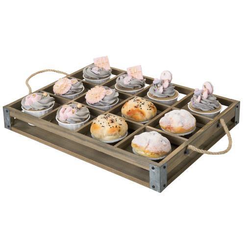 Distressed Wood  12 Slot Tray w/ Corner Wraps & Rope Handles - MyGift