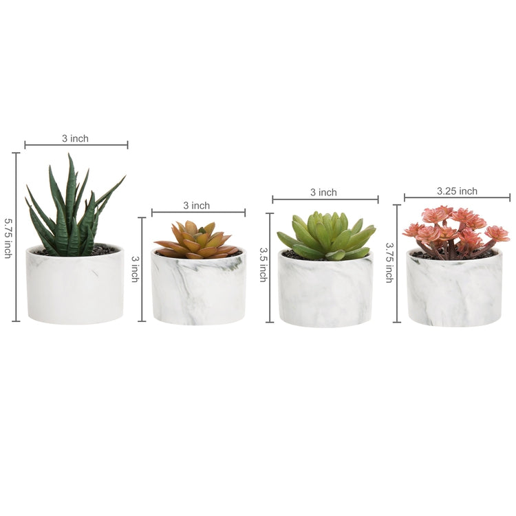 Mini Artificial Succulents in Marbled Ceramic Planters, Set of 4-MyGift