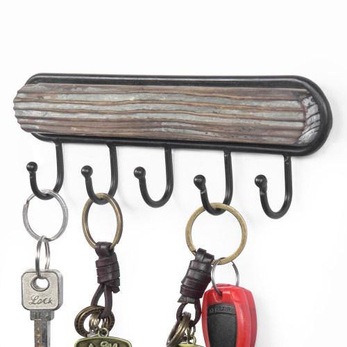 Wall Mounted Torched Wood & Black Metal Key Rack - MyGift