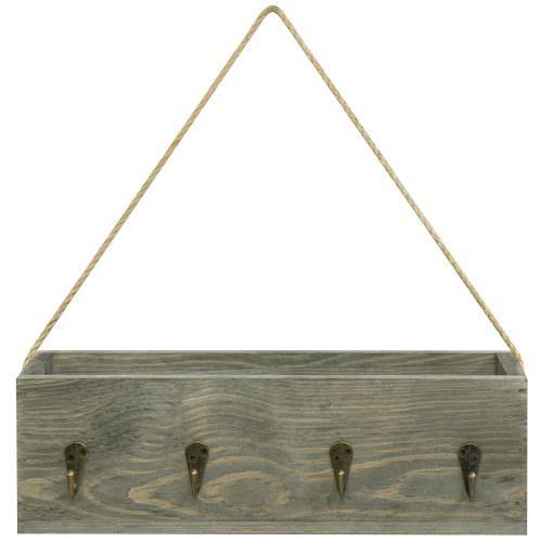 Vintage Gray Wood Entryway Mail Sorter Bin w/ Hooks - MyGift