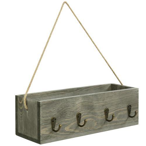 Vintage Gray Wood Entryway Mail Sorter Bin w/ Hooks - MyGift