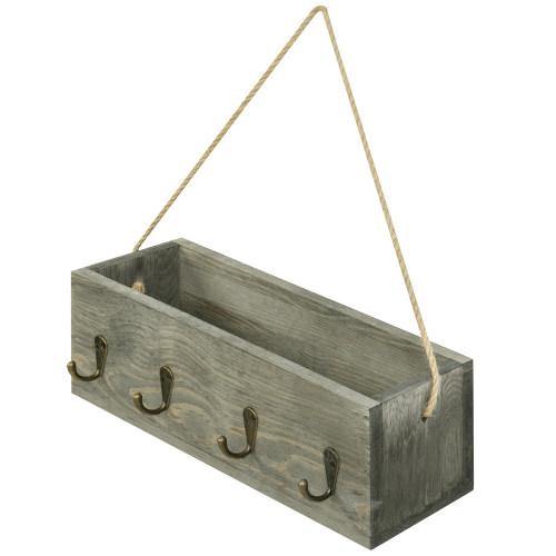 Vintage Gray Wood Entryway Mail Sorter Bin w/ Hooks - MyGift