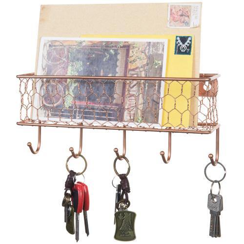 Copper Chicken Wire Mesh Mail Sorter w/ Hooks - MyGift