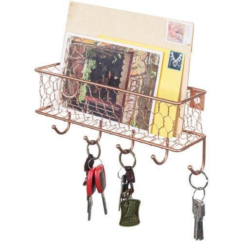 Copper Chicken Wire Mesh Mail Sorter w/ Hooks - MyGift
