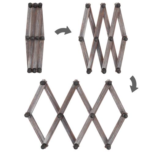Rustic Torched Wood Expandable Accordion Coat Rack-MyGift