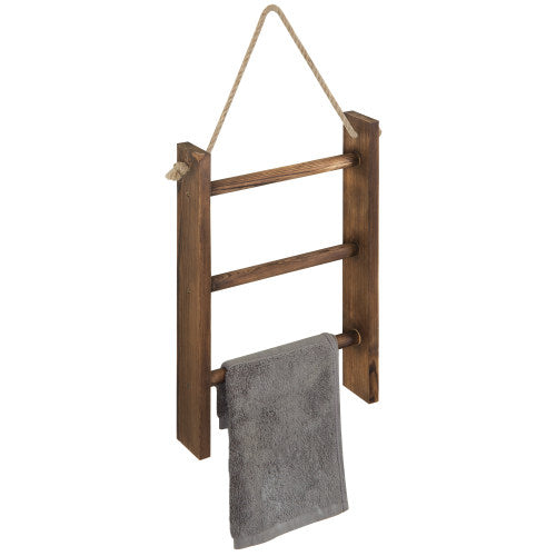 Rustic Wall-Hanging Towel Ladder, Brown-MyGift