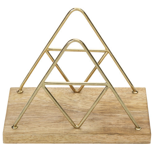 Triangle Napkin Holder w/ Brass Metal & Mango Wood-MyGift