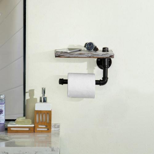 Industrial-Style Whitewashed Toilet Paper Holder with Shelf - MyGift