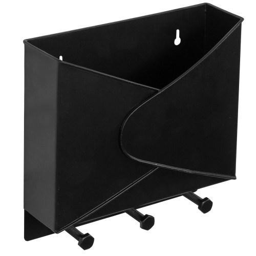 Industrial Style Black Metal Mail Organizer Rack with Hooks - MyGift