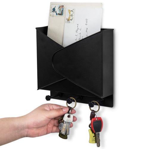 Industrial Style Black Metal Mail Organizer Rack with Hooks - MyGift