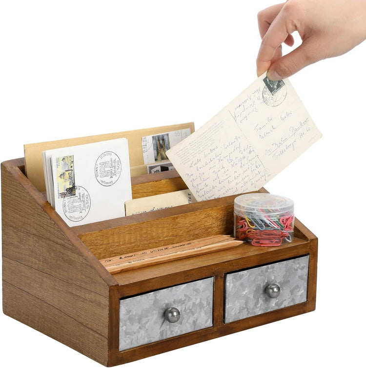 Rustic Mango Wood & Galvanized Metal Desktop Organizer-MyGift