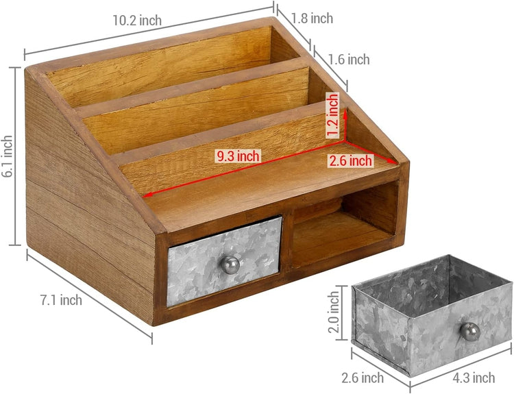 Rustic Mango Wood & Galvanized Metal Desktop Organizer-MyGift