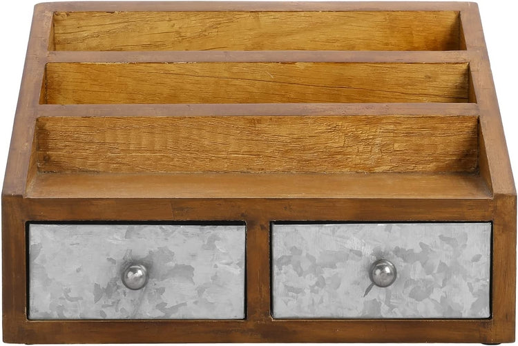 Rustic Mango Wood & Galvanized Metal Desktop Organizer-MyGift